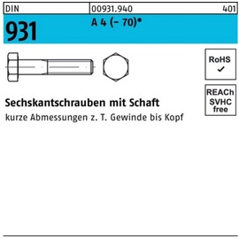 Reyher Sechskantschraube DIN 931 Schaft M36x 120 A 4 (- 70) 1 Stück