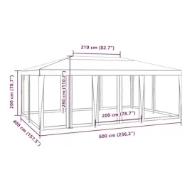 vidaXL Partyzelt mit 10 Mesh-Seitenteilen Blau 6x4 m HDPE