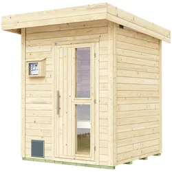 Saunahaus WEKA "Saunahaus NAANTALI", beige (natur), Saunaofen, externe Steuerung, 9 kW, Saunen, aus Blockbohlen, extrahohe Tür