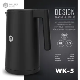 Balter Edelstahl Wasserkocher mit Temperatureinstellung, 40°C-100°C, Doppelwand, BPA frei, 1,7L, Schwarz, WK-04-Touch