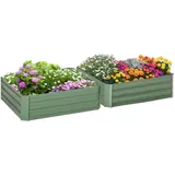 Outsunny Hochbeet Set, 2-TLG. Gartenbeet, Pflanzkasten, Blumenkasten, Pflanzkübel, Blumenkübel für Garten, Terrasse, Verzinkter Stahl, Grün, 100 x 100 x 30 cm