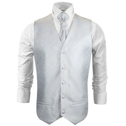 Paul Malone Anzugweste Herren Hochzeitsweste mit Plastron Set 2tlg Florale – Bräutigam (Set, 2-tlg., mit Weste und Plastron) silber weiß V20, Gr. 56 (XL) weiß 56