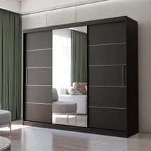 fabryka mebli idczak Schwebetürenschrank Kleiderschrank Schrank mit Spiegel 250cm Schwarz/Schwarz Alba - Schwarz