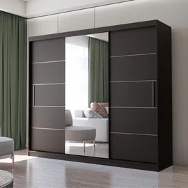 fabryka mebli idczak Schwebetürenschrank Kleiderschrank Schrank mit Spiegel 250cm Schwarz/Schwarz Alba - Schwarz