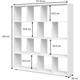 Vicco Raumteiler Pilar Bücherregal Standregal Büroregal 12 Fächer Weiß, 131.6 x 143 cm