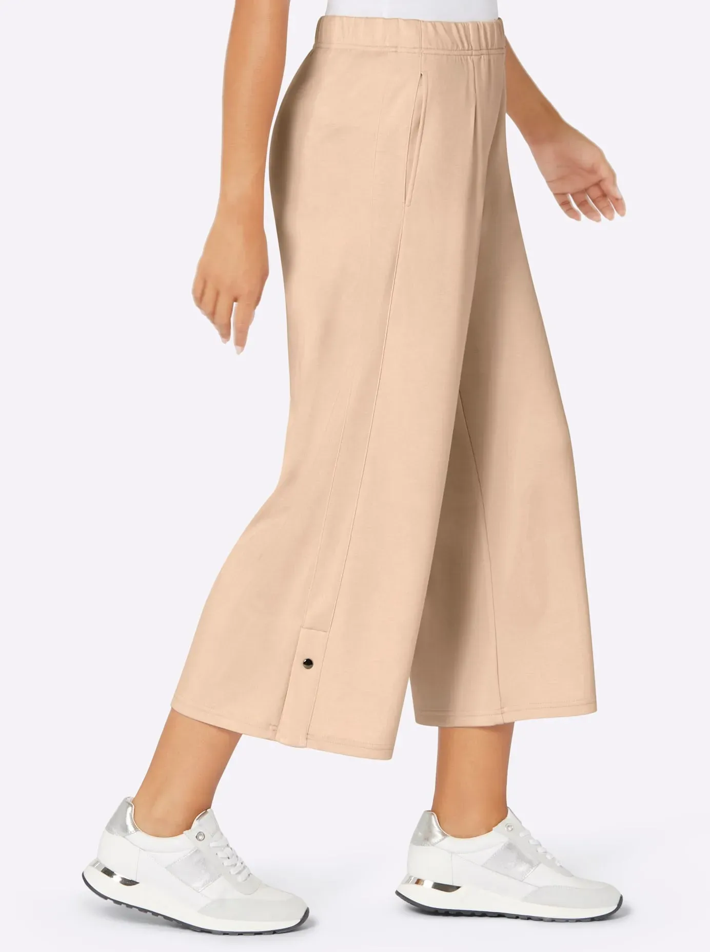 Culotte CREATION L, Damen, Gr. 44, Normalgrößen, beige (elfenbein), 50% Modal, 44% Polyester, 6% Elasthan, unifarben, 7/8-Länge, Hosen Culotte