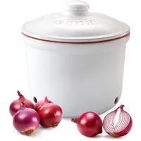 Römertopf Zwiebeltopf MAXI aus Naturton, weiß, Ø 20 cm, belüfteter Keramik-Vorratstopf mit 3 Lüftungslöchern, spülmaschinengeeignet, feuchtigkeitsregulierend, zur Aufbewahrung von Zwiebeln & Gemüse