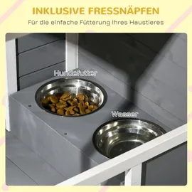 PawHut Hundehütte mit 2 Schüsseln, - Schwarz/Grau/Weiß