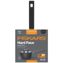 Fiskars Hard Face Stieltopf mit Deckel, Ø Kochtopf 18 L, Pfanne Schwarz
