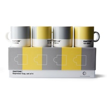 Pantone Porzellan Espressotassen im 4er-Set in Geschenkbox, 120 ml, mit Henkel, spülmaschinenfest, CoY 2021, Illuminating 13-0647 & Ultimate Gray 17-5104, CoY2021, 120ml, 101042021