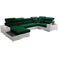 All4All Ecksofa mit Schlaffunktion Passe 335 cm x 205 cm - Wohnlandschaft U-Form - Schlafsofa mit Bettkasten - XXL Sofa - Groß - Gewebe mit Kunstleder -Grün/Weiß - Linke Seite 26