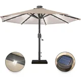 GGM Möbel Sonnenschirm | Rund | Ø 300 cm | LED | Taupe | Terrassenschirm, Marktschirm, Gartenschirm
