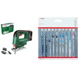Bosch Akku Pack PBA 18V 6,0Ah W-C (18 Volt System, 6,0Ah Akku, im Karton) + Accessories Professional 10tlg. Stichsägenblätter Set (für Holz und Metall, Zubehör für Stichsägen mit T-Schaft Aufnahme)