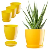 KADAX Blumentopf, Pflanzkübel-Set mit Untersetzer, Blumenkübel aus Kunststoff, runder Pflanztopf für Innenbereich, Übertopf für Blumen und Zimmerpflanzen, Kräutertopf (Set 3: 23cm, Gelb)