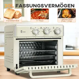 Homcom Minibackofen 20l 1400 W cremeweiß inkl. Backblech + Grillrost + Krümelblech + Frittierkorb