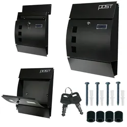 Briefkasten Wandbriefkasten Schwarz Postkasten Postfach inkl. Zeitungsrolle U1