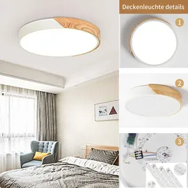 Style Home LED Deckenleuchte Deckenlampe 36W dimmbar mit Fernbedienung 3000K-6000K, Ø40*H4cm für Wohnzimmer Schlafzimmer Küche Holz