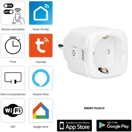 Alecto SMART-PLUG10 - Smarter WLAN-Zwischenstecker, 16 A, 3680 W, 4er-Pack, Weiß