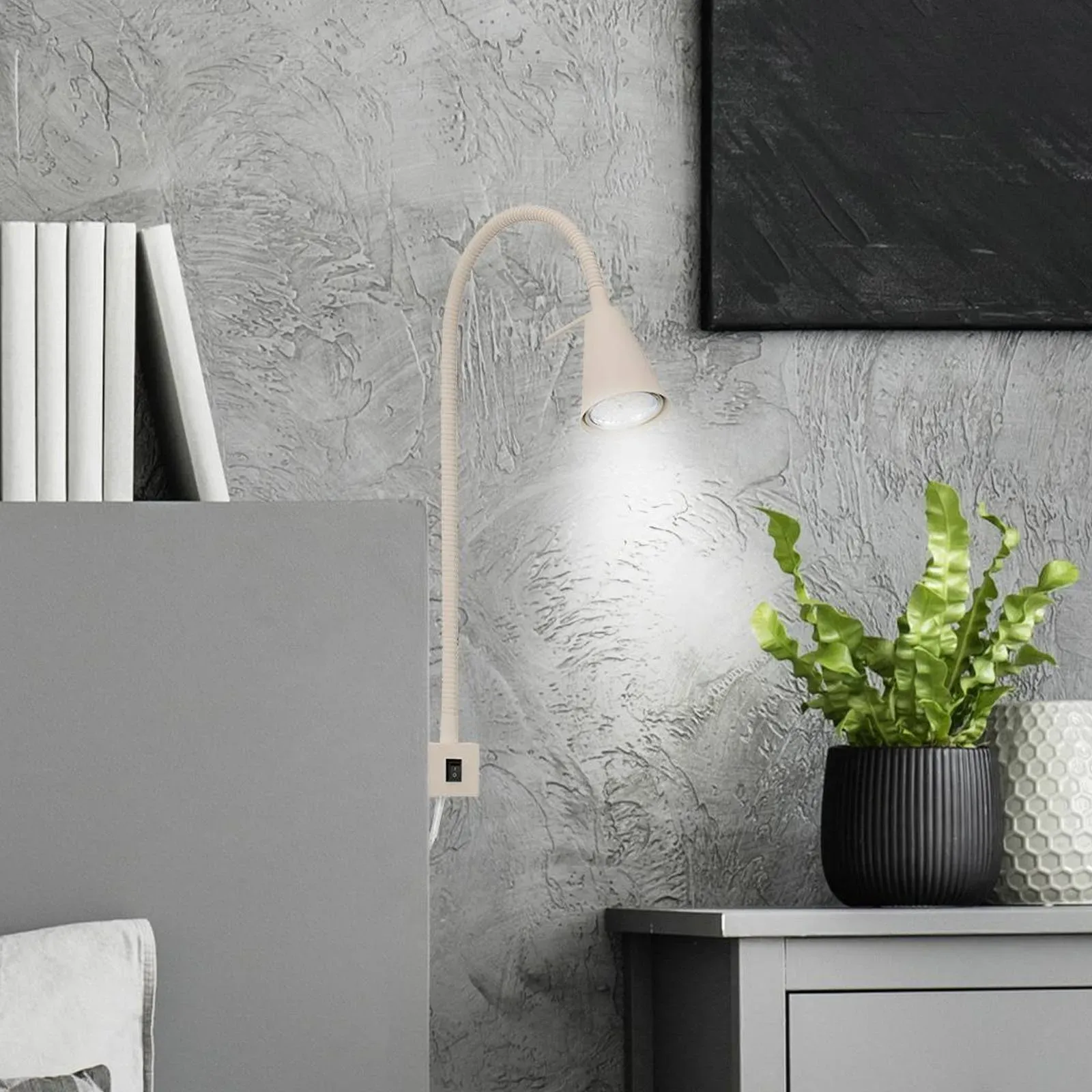 Briloner LED-Wandlampe Tuso, beige, Bettmontage, Metall, Flexarm Tuso, creme / amber, für Schlafzimmer, Metall, Modern, LED Wandleuchte, Wandlampe Innen - cm - cm - 40.3 cm