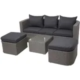 Mendler 3in1-Garnitur HWC-J37, Garten-/Lounge-Set Sonneninsel, Spun Poly Poly-Rattan MVG grau, Kissen anthrazit