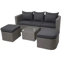 Mendler 3in1-Garnitur HWC-J37, Garten-/Lounge-Set Sonneninsel, Spun Poly Poly-Rattan MVG grau, Kissen anthrazit
