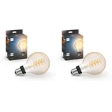Philips Hue White E27 Filament G93 580lm, warmweißes Licht, dimmbar, steuerbar via App, kompatibel mit Amazon Alexa (Echo, Echo Dot) (Packung mit 2)