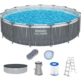 BESTWAY Steel Pro Max Frame Pool Set 457 x 107 cm lichtgrau inkl. Filterpumpe