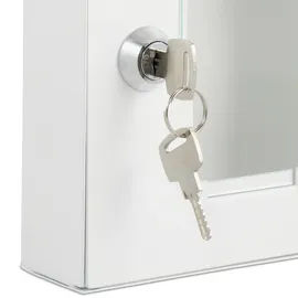 Relaxdays Notschlüsselkasten mit Glasscheibe, Hammer & Schlüssel, abschließbar, Metall, Notschlüsselbox, Notkasten, weiß
