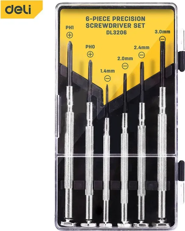 deli 6-teiliges Präzisionsschraubendreher-Set für Uhren, magnetresistente Spitzen & ergonomischer Metallgriff, für feine Reparaturen