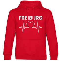 multifanshop Kapuzen Sweatshirt - Freiburg - Herzschlag - Druck weiß - Hoodie