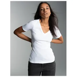 TRIGEMA T-Shirt TRIGEMA "TRIGEMA V-Shirt aus Baumwolle/Elastan", Damen, Gr. S, weiß, 95% Baumwolle, 5% Elastan, Basic, Shirts T-Shirt