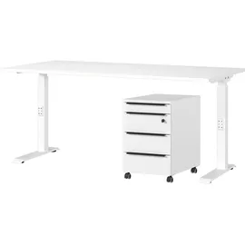 Germania Büromöbel-Set GERMANIA "Mailand", weiß, B:160cm, Metall, Spanplatte, Arbeitsmöbel-Sets, Büromöbel-Set, inkl. Schreibtisch und Rollcontainer
