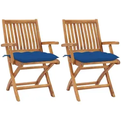 vidaXL Gartenstühle 2 Stk. mit Blauen Kissen Massivholz Teak