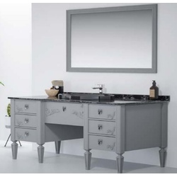 Casa Padrino Luxus Barock Badezimmer Set Grau / Schwarz - 1 Waschtisch & 1 Ovales Keramik Waschbecken & 1 LED Wandspiegel - Badezimmer Möbel im Barockstil - Barock Möbel - Barock Einrichtung