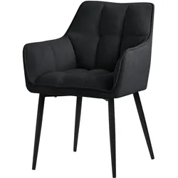ML-Design Esszimmerstuhl Schwarz aus Frotteestoff mit dickem gepolsterter Sitz