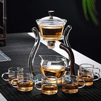 RORA Lazy Kungfu Glas-Teeset, magnetischer Wasserdurchlauf, Teekanne mit drehbarer Abdeckung, halbautomatisch, Glaskanne, transparent