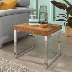 Kadima Design Quadratischer Couchtisch: Massivholz, Metallgestell, Sheesham-Massivholz, pflegeleicht. 45x45x40 cm