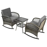 Yorbay Balkonset 3-teiliges Rattan Balkonset mit Glas-Tisch, (3-tlg., 2 Schaukelstühle & 1 Beistelltisch), Outdoor-Möbel für Terrasse, Garten & Balkon