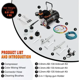Vevor Airbrush Luftkompressor Gravity, Lackierpistole für Werbeillustrationen, Bodypainting, Modellbau, Nail Design