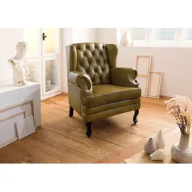 MASSIVMOEBEL24.DE Ohrensessel Echtleder 88x81x105 grün CHESTERFIELD #301