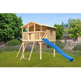 Akubi Stelzenhaus Benjamin Set B naturbelassen mit Rutsche blau 91210