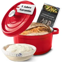 Ottia Gusseisen Topf brot backen [inkl. Gärkorb] - Emaille Topf 26cm - Dutch Oven, Brotbackform, Brotbacktopf, Schmortopf Bräter mit Deckel, Bratentopf - auch für Induktion | Händler aus Hamburg