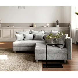 DeLife Ecksofa Clovis Hellgrau Strukturstoff Ottomane Links Modulsofa - Grau/Hellgrau