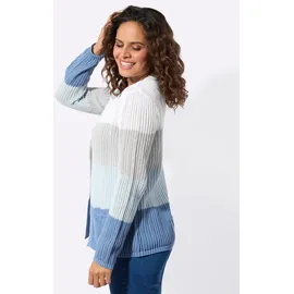 Casual Looks Ajour-Strickjacke mittelblau-ecru-geringelt 54
