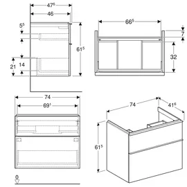 Geberit iCon 74x61,5x47,6cm, 2 Laden, la. m/la. matt