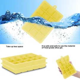 Intirilife 2x Eiswürfelformen in GELB - 2er Set à 15 Fächer Eiswürfel Silikonformen mit Deckel - 18 x 13 x 2.5