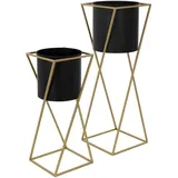 ML-Design Blumenständer 2er Set 21 x 21 cm Schwarz-Gold