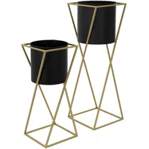 ML-Design Blumenständer 2er Set 21 x 21 cm Schwarz-Gold