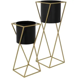 ML-Design Blumenständer 2er Set 21 x 21 cm Schwarz-Gold