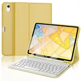 FOGARI iPad 10 Generation Tastatur Hülle | iPad 10.9 Tastatur Hülle 2022 - QWERTZ Deutsches Tastatur Magnetische Kabelloser Bluetooth Abnehmbar für iPad 10.Generation A2696/ A2757/ A2777 - Gelb